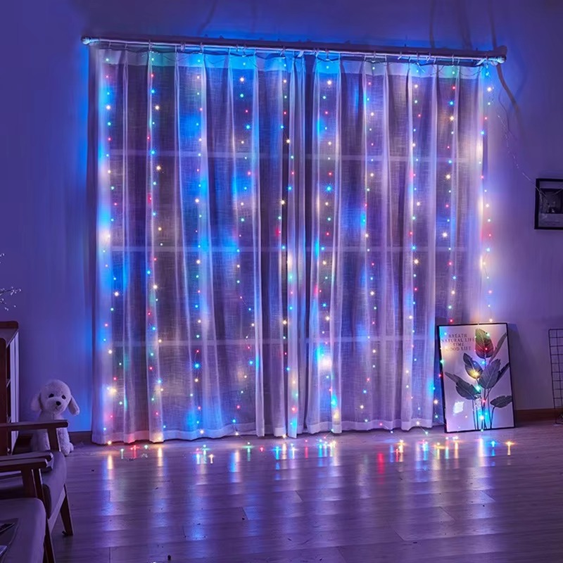 Guirnalda de cortina LED de 3/6M en la ventana, guirnaldas de luces alimentadas por USB con control remoto, guirnalda de luces Led de Año , decoración navideña