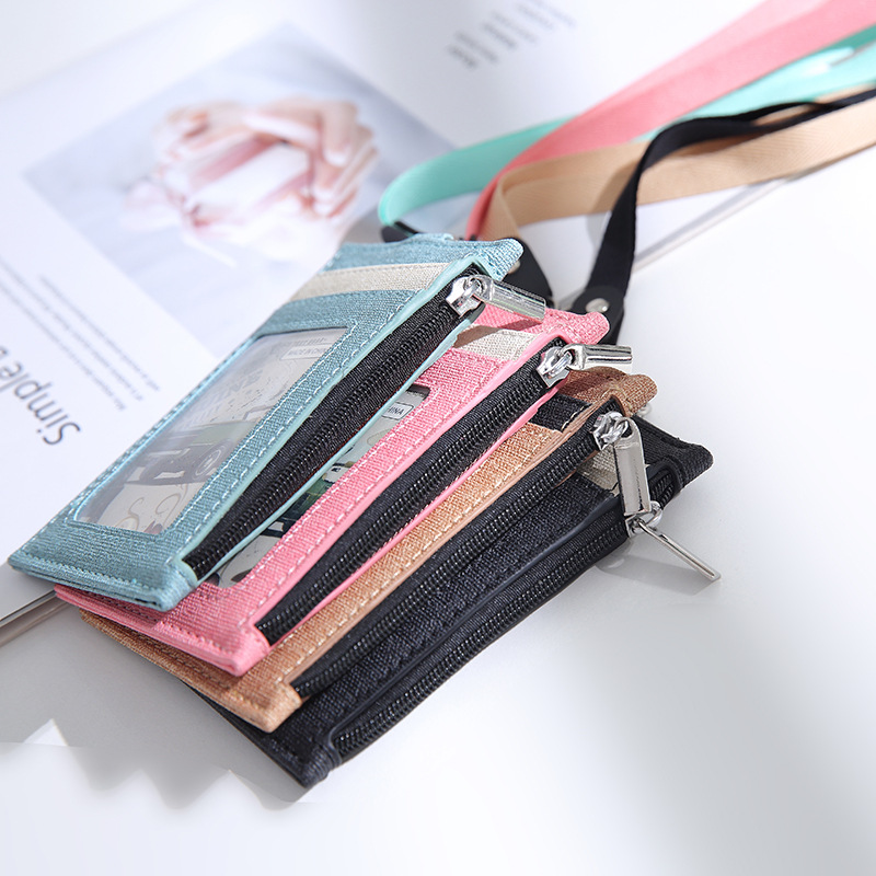 Personeel Bus Pass Card Sleeve Case Pu Leather Wallet Type Id-kaart Naam Badge Houder Met Neck Strap Lanyard Badge