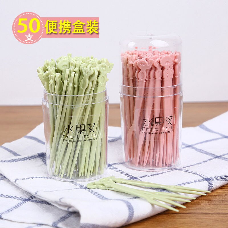 Fruit Fork Set Fruit Stick Disposable Plastic Two Teeth Home to Eat Fruit Cake dessert cha Snacks Small Fork