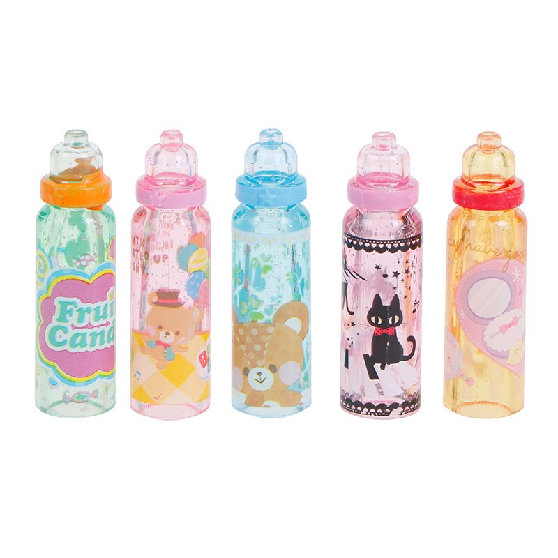 1Pcs Doll House Miniature Plastic Cartoon Milk Bottle Drink Model Props Decorate
