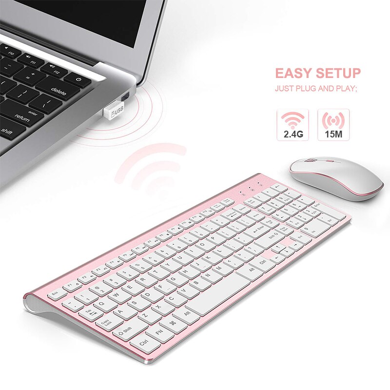 Joyaccess dunne computer toetsenbord muis set stille knoppen draadloze toetsenbord muis combo draadloze muis ergonomische muizen voor kantoor