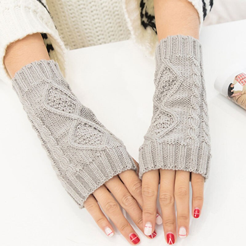 Uld vante strikkede fingerløse handsker vinter kvinder varme korte handsker gants kvinder arm hæklet strik håndvarmer gants femme: 4