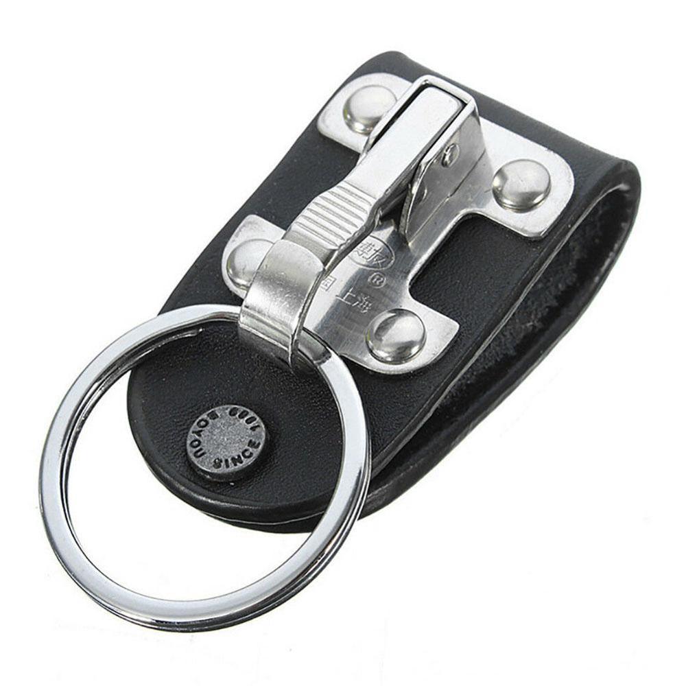 Key Chain Men Black PU Leather Stainless Steel Keyring For Business Belt Accessories Belt Clip Ring Holder Keyring: Default Title