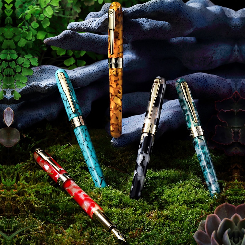Montagut celluloid mini fyllepenn fargerik lommestørrelse gylden klips iridium finne nib 0.5mm skrivepenn