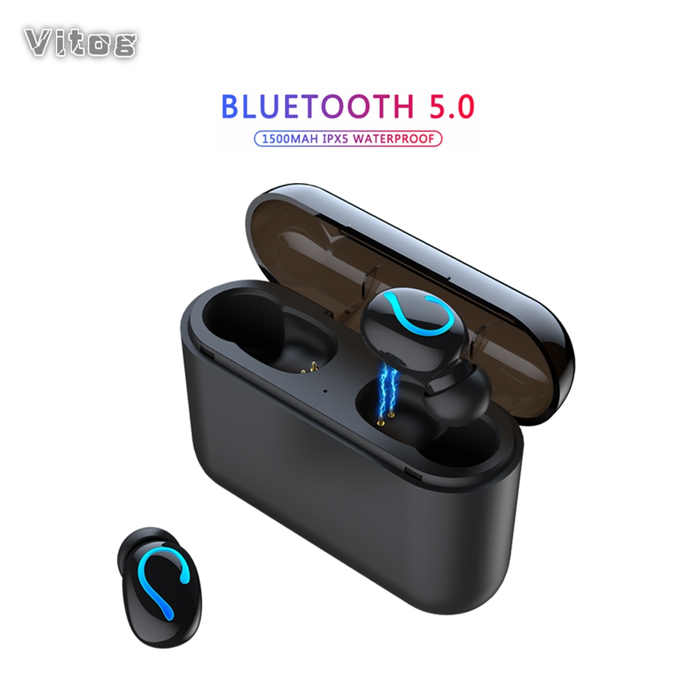 True Bluetooth 5.0 Oortelefoon HBQ TWS Draadloze Headphons Sport Handsfree Oordopjes 3D Stereo Gaming Headset Met Microfoon Opladen Doos