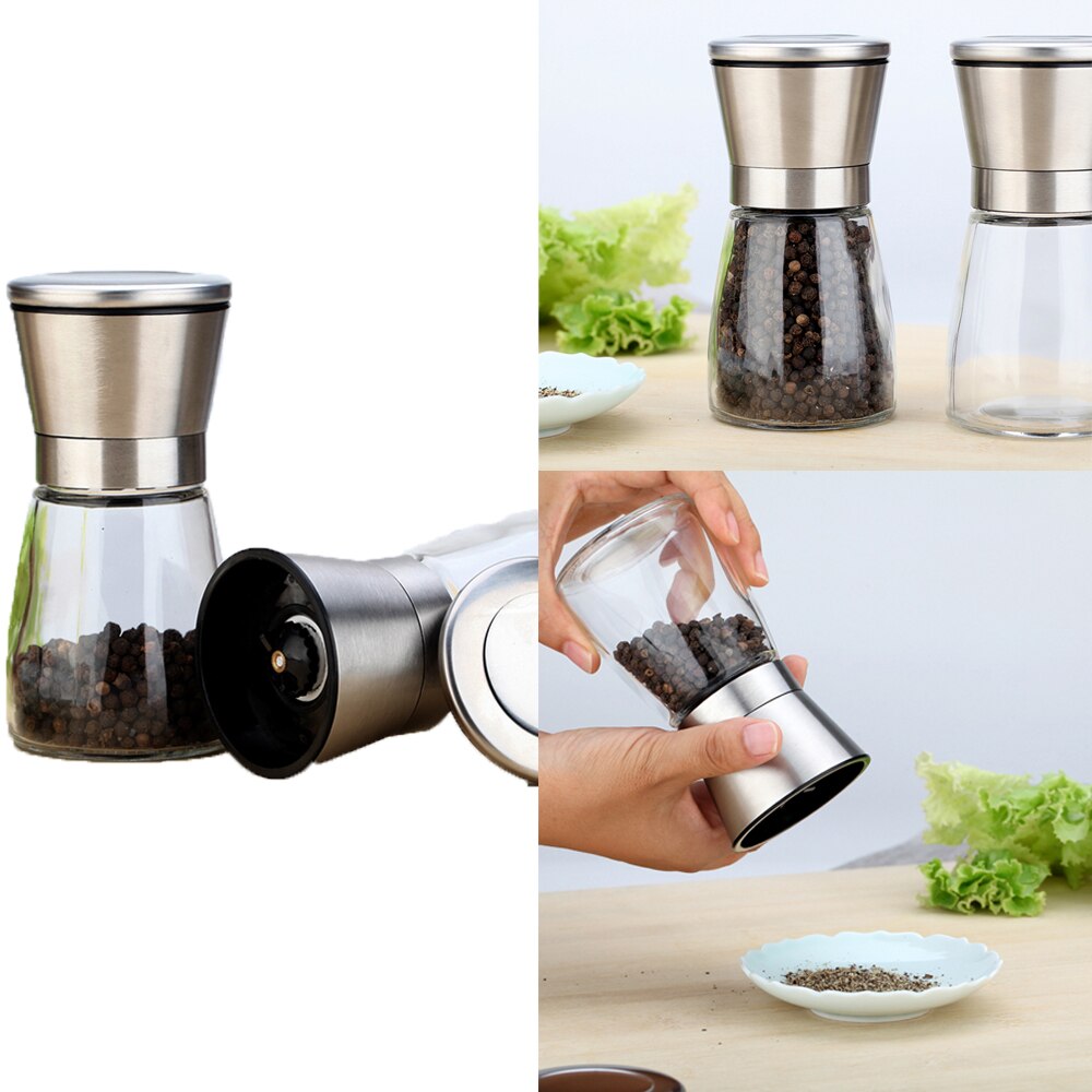 Molinillo Manual de acero inoxidable para cocina, juego de molinillo de sal y pimienta, 1 agitador, molinillo de especias, herramientas de cocina de 3 grados