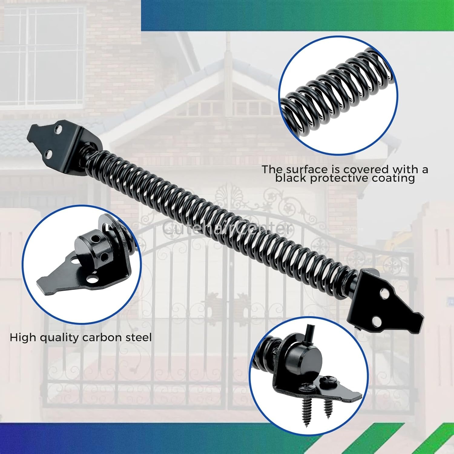 Adjustable Steel Gate Spring Hinge Self-Closing Lock Heavy Duty Thickened Closer with Position Pin for Farm Fence Outdoor Garden