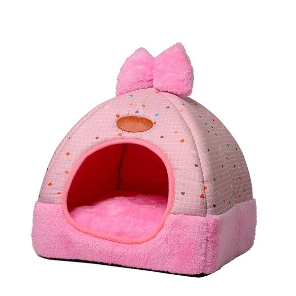 Opvouwbare hond bedden voor kleine middelgrote grote honden sofa Hond Huis Kennel Met Mat pet Cat Bed Pet Puppy Nest pet Shop huis warm: pink plaid / M