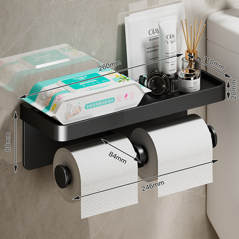 Soporte de papel higiénico grande, portarrollos de papel montado en la pared con bandeja de almacenamiento, soporte para teléfono móvil, accesorios de baño: YELLOW