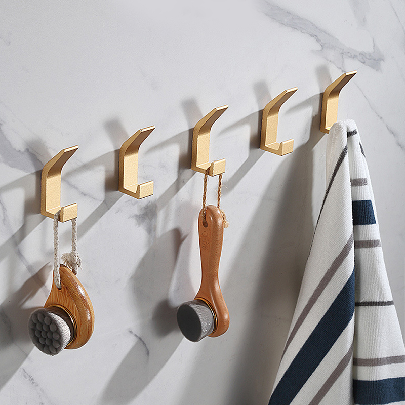 Gancho Doble para ropa de baño, perchero para bata de dormitorio, accesorios de cocina para sala de estar, color blanco y negro, sin perforación: Gold 5PCS