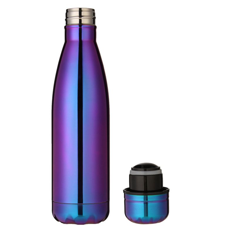 500 ml thermos vacuum flask Expansion bottle of water bottle coffee cup sports kettle vacuum flask electroplating bottle: Purple