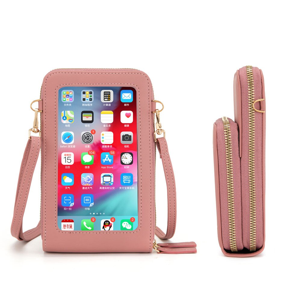 Sac de téléphone universel en cuir imperméable multifonctionnel d'écran tactile pour Samsung/iPhone/Huawei/Xiaomi: Pink