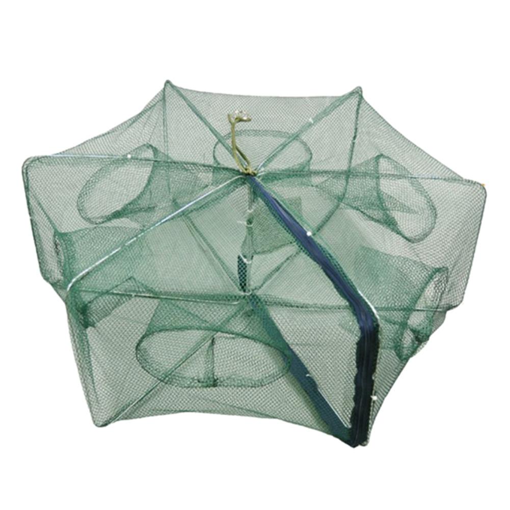 Shrimp Net Folded Portable Fishing Net Network Casting Crayfish Catcher Shrimp Minnow Crab Baits Trap Cages Mesh Fish Nets Tool: 6 holes