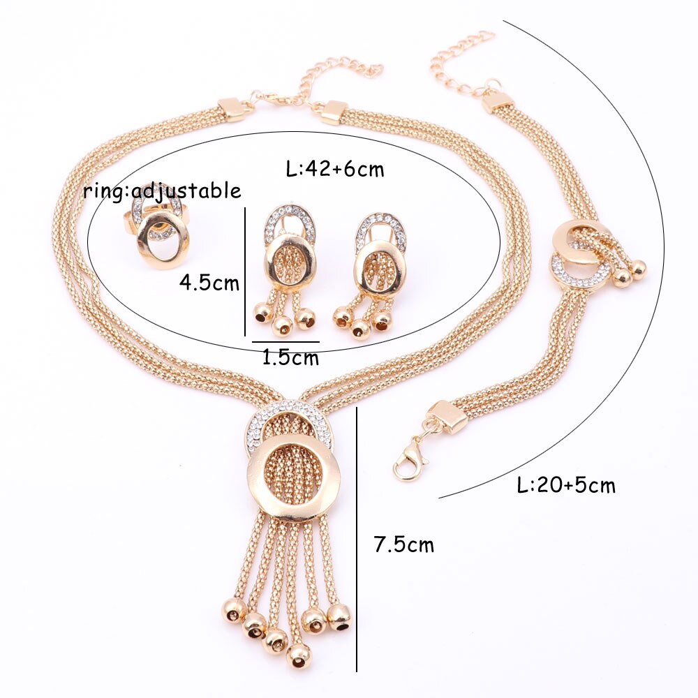 Afrikaanse sieraden sets dames bruiloft gouden kristal kwast ketting bruidsring armband oorbellen accessoires
