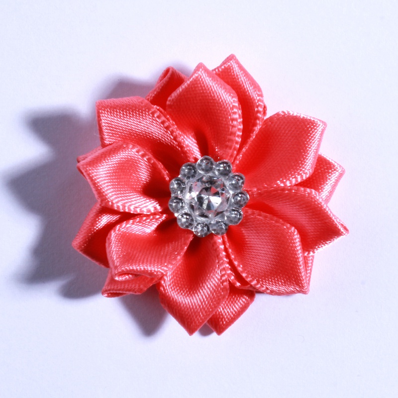 120PCS 4CM Multilayer Mini Satin Flower With Acrylic Button Silk Ribbon Fabric Flower For Head Wear U Pick Color: Ivory