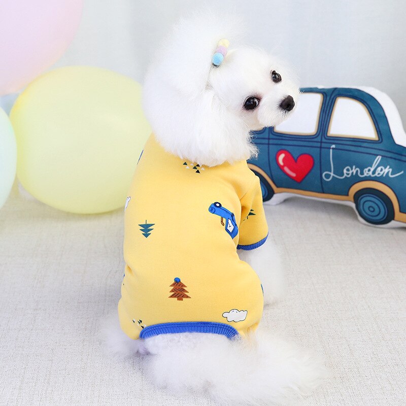 Pyjama d'hiver en coton pour animaux de compagnie, combinaison pour petit chien, chat, imprimé mignon, chiot, Chihuahua, vêtements yorkshire, survêtement, Costume 20A: yellow / L
