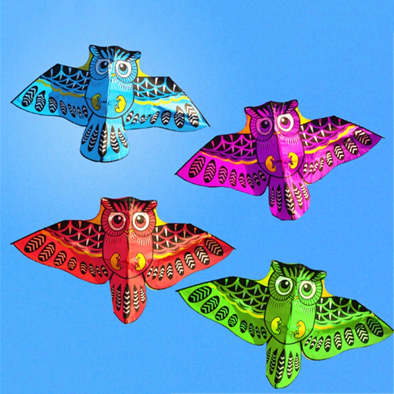 Producto, cometa voladora de 110cm, búho de dibujos animados colorido con hilo para cometas, juguete para niños al aire libre