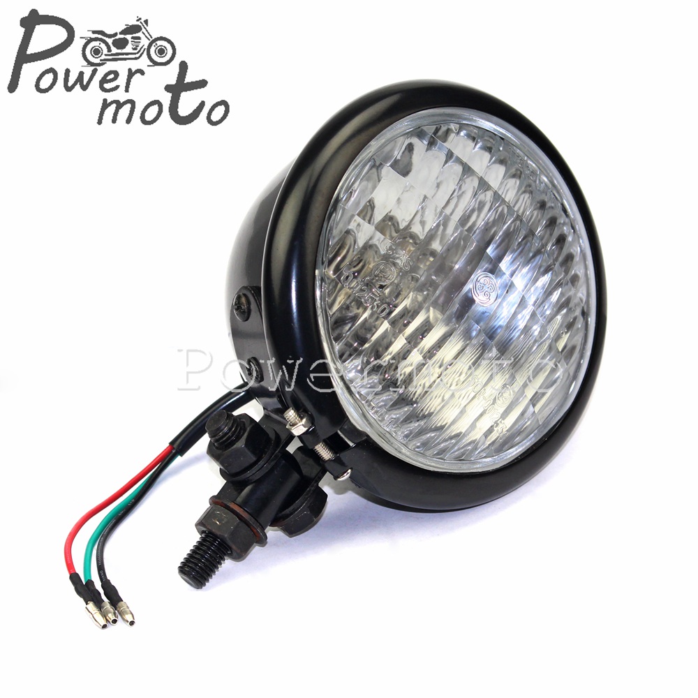 Cromo amarillo vidrio Vintage Café Racer Bobber faro 4,5 “faro Brat Chopper personalizado motocicleta 4,5" Faro Retro: Black Clear