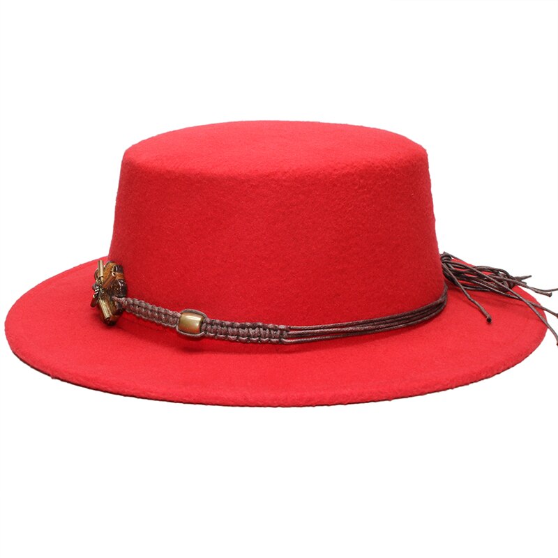 Retro Unisex Women Men /Kid Child Wool Fedora Flat Dome Oval Top Bowler Porkpie Pork-pie Hat Wood Bead Knitted Band (54/57cm)