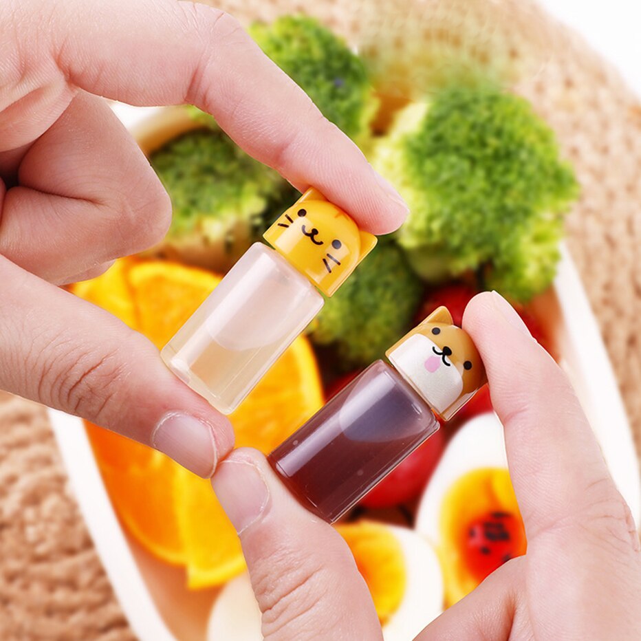Mini botella de salsa para condimentos, contenedores pequeños para salsa, cerdo, elefante, conejo, León, pollito, botella de salsa de soja, caja Bento