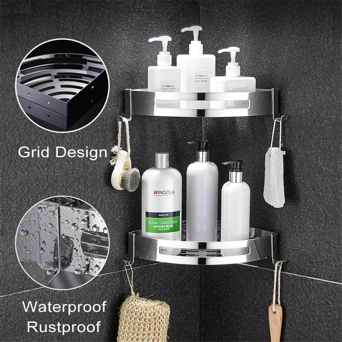 2 Layers Corner Shower Shelf Bathroom Shampoo Shower Shelf Holder Kitchen Storage Rack Punch Free Kitchen Tripod Corner Stand