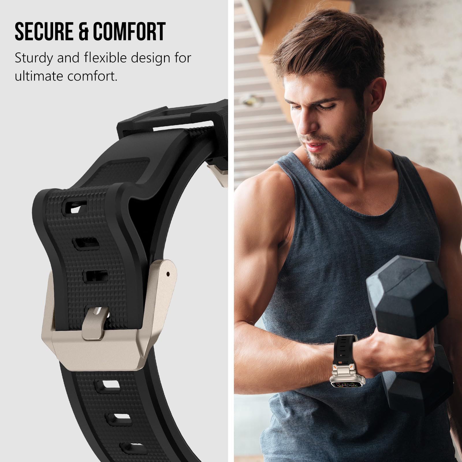 Bracelet en Silicone pour Apple Watch Ultra 2, 49mm 45mm 42mm, métal robuste + Bracelet en caoutchouc, iWatch série 10 9 6 5 7 8 SE, 44mm