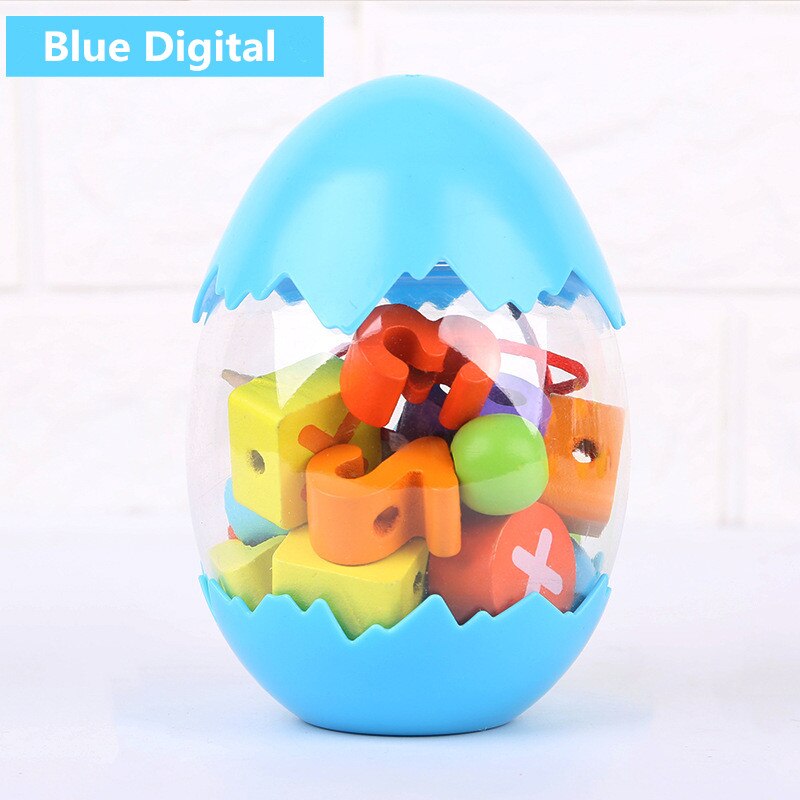 Dinosaur Egg Wooden Beaded Young Children Digital Traffic Wood Bead Toy Play House DIY Handmade Pretend Early Educational Toy: E Digital