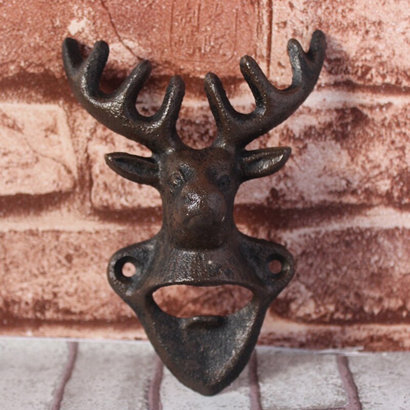 Reindeer Head Cast Iron Beer Bottle Opener Antique Black Animal Figurines Head Wall Mounted Metal Bottle Opener