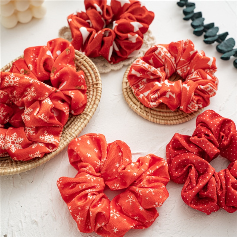 Coleteros elásticos de franela roja para el pelo para mujer, 1 Uds., coletero con dibujo de dibujos animados, accesorios para el cabello de Navidad