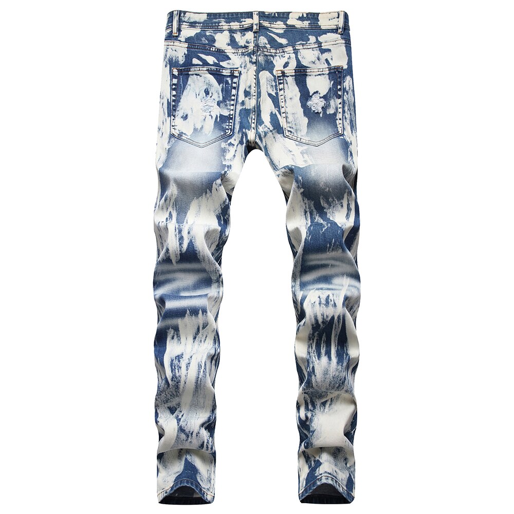Mannen Gaten Ripped Denim Jeans Streetwear Slanke Broek Geschilderd Vernietigd Gewassen Broek