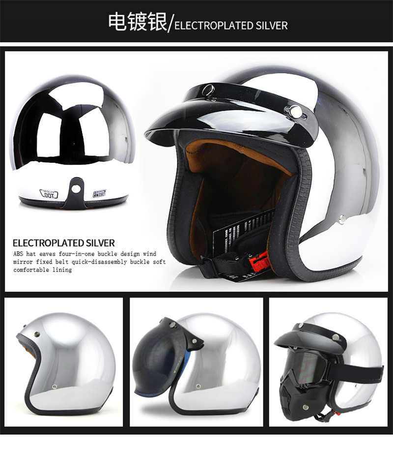 Open-face Helmets Mirror Silver Chrome Vespa Open Face Motorcycle Motorbike Helmet Retro Moto Helmets Dot,helmet Bubble M