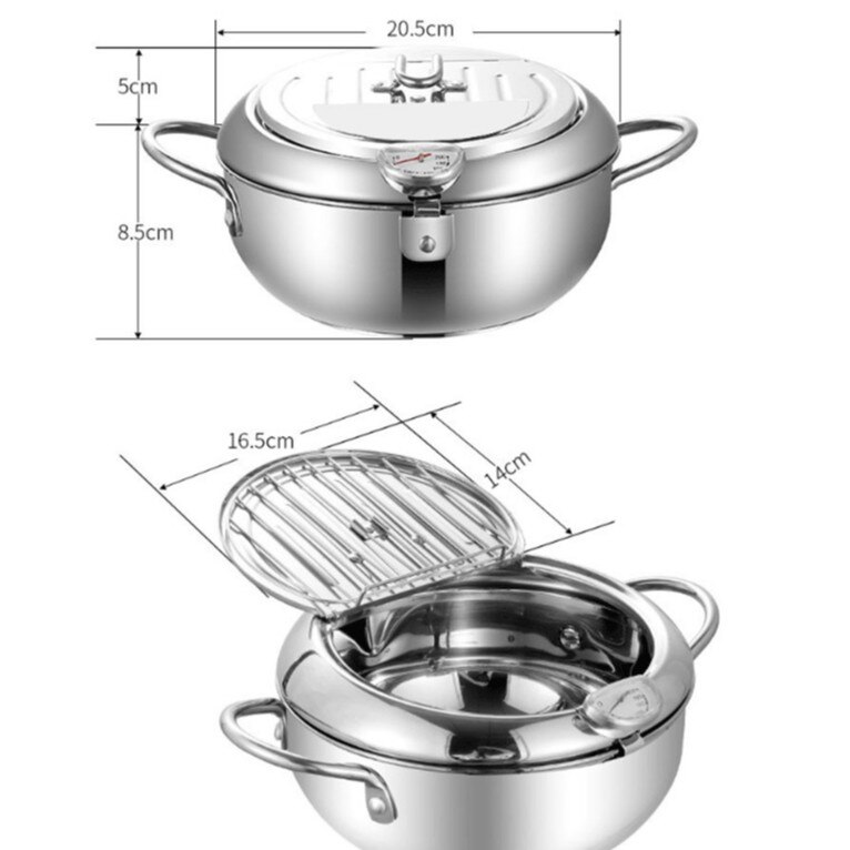 Japanse Tempura Koekenpan Roestvrijstalen Pan Inductie Kookplaat Universele Mini Koekenpan Met Controleerbaar Temperatuur