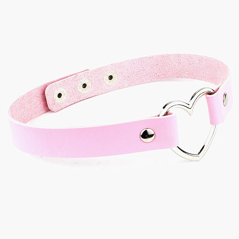 Punk PU Leather Love Heart Collar Choker Necklace Goth Gothic Rock Trend Jewelry Birthday Party Collar Necklace: Pink