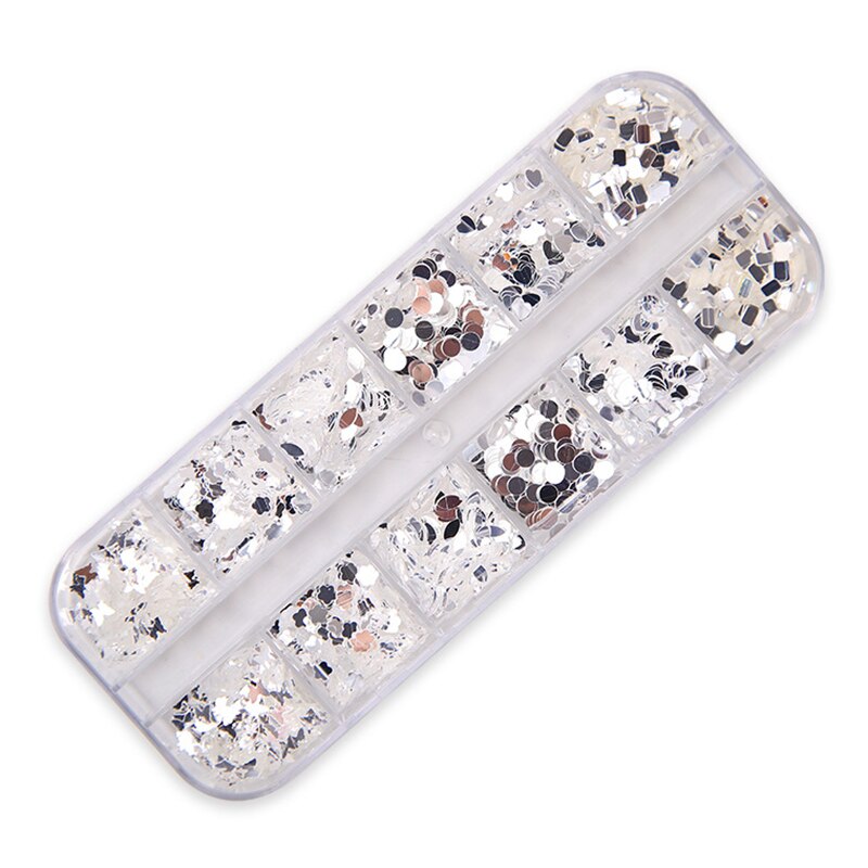 3D Vlokken Plakjes Zachte Aardewerk Nail Glitters Art Decorations Nail 12 Grid Box Nail Decoratie Gemengde Sequin Set Ster En maan: 04