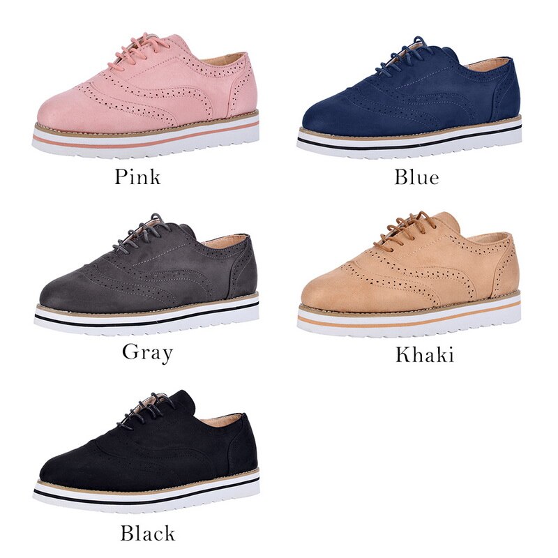 Litthing kvinnor lägenheter skor oxfords cut-outs snörning platå skor pu läder dam halkfria skor andas damskor