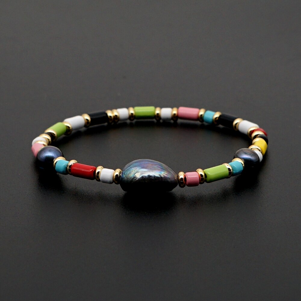 Shinus Bracelet Women Color Enamel Tile Beads Fresh Water Pearl Bracelets Pulseras Mujer Summer Armband Multicolor Chic Jewelry