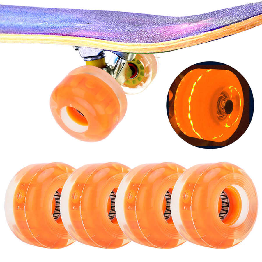 4pcs Skateboard Wheel High Elastic PU Skateboard Flashing Wheel 52mm Anti-Skid No Noise Skateboard Wheel