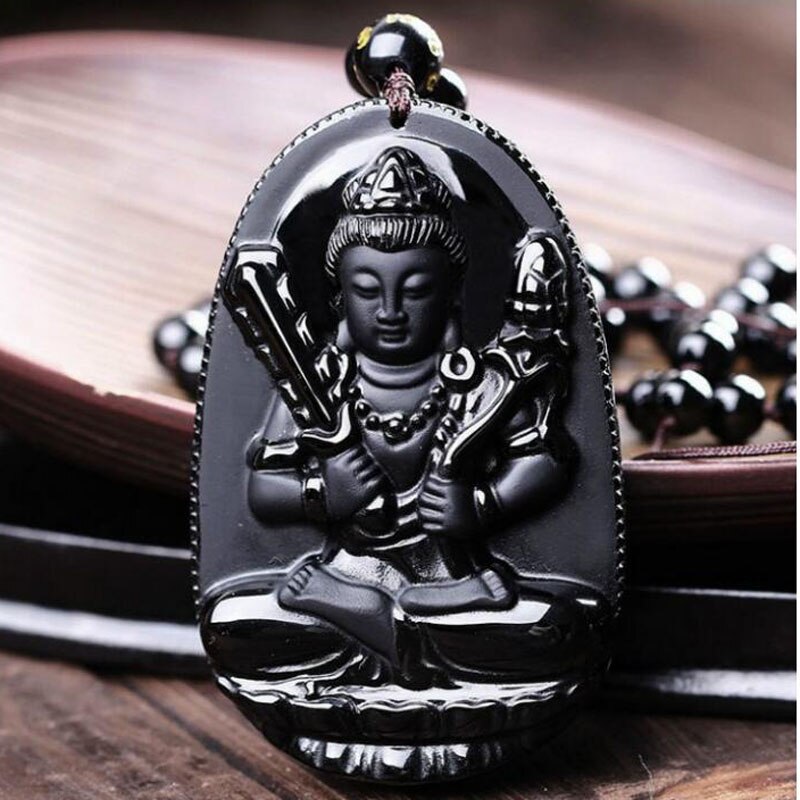 Yu Xin Yuan Natuurlijke Zwarte Obsidiaan Gesneden Guan Yin Lucky Amulet Hanger Ketting Voor Vrouwen Mannen Mode Sieraden