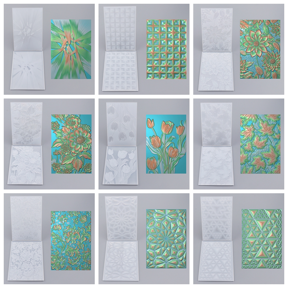 Plantillas de patrones de fondo de carpeta en relieve 3D de tulipanes y flores para hacer tarjetas de álbum de recortes DIY