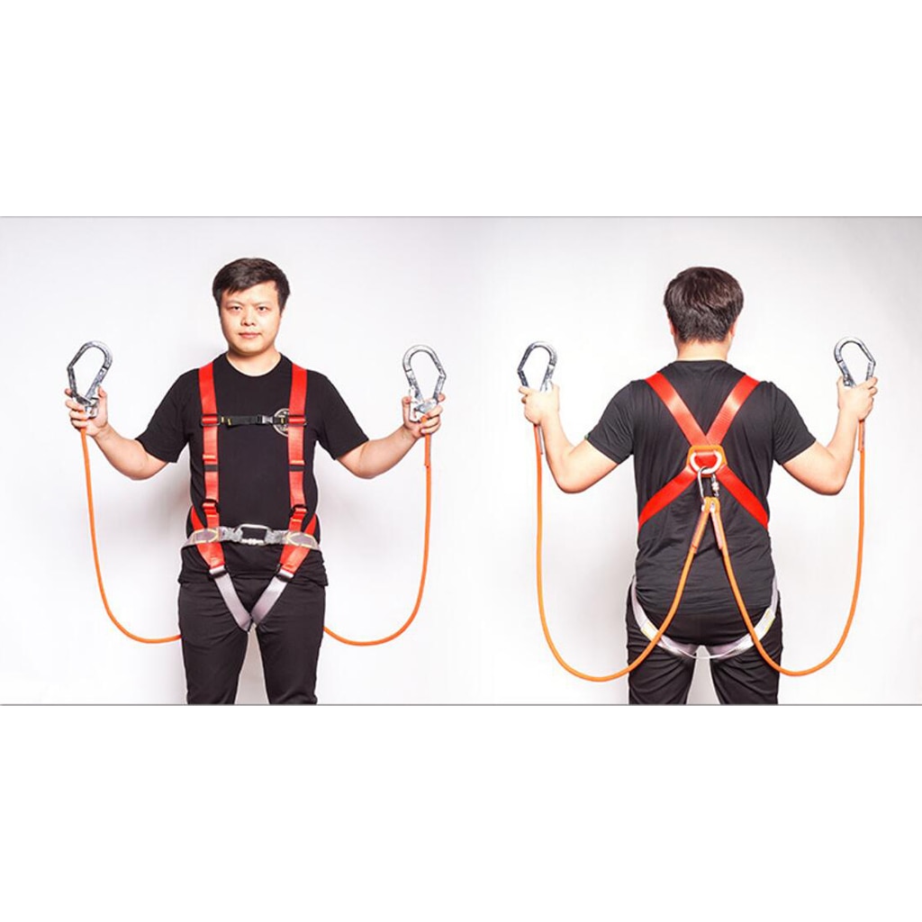 Safety Lanyard Outdoor Climbing Harness Belt Fall Protection Rope with Carabiners Single / Dual Leg Outdoor Climbing Accessories