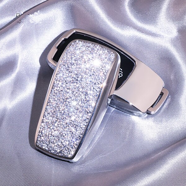 Female Luxury Diamond Crystal Shining Car Key Case Cover for Mercedes Benz E Class W213 E200 E200L E300 E300L: E-sliver key shell