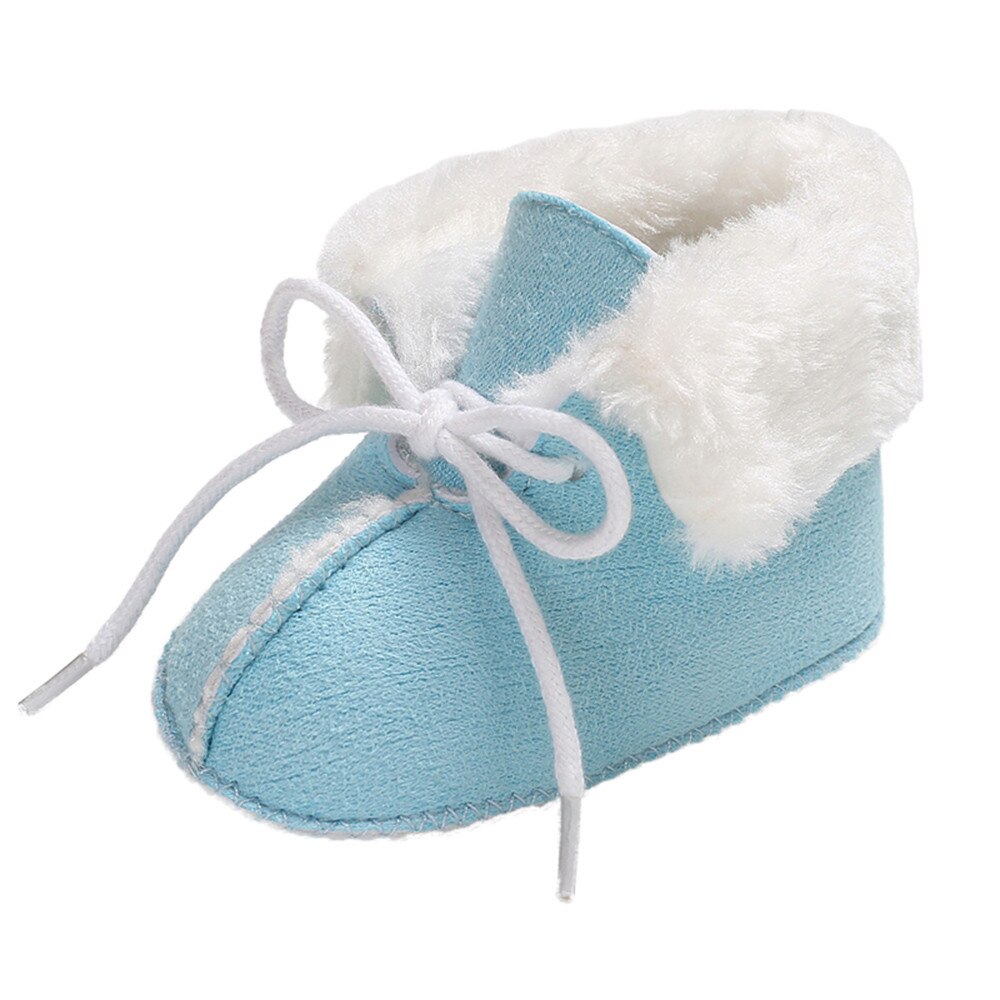 Baby Meisje Jongen Zachte Booties Pure Kleur Bandage Snowboots Peuter Warme Schoenen: Sky Blue / 13