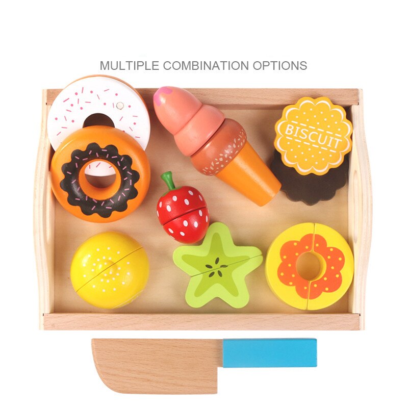 Montessori cut fruits and vegetables toys wooden classic game simulation kitchen series toys early education play house toy: H