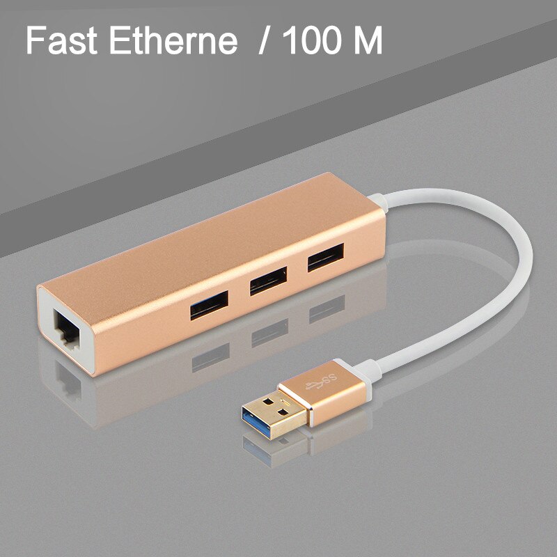 AJIUYU USB HUB USB 3.0 To Gigabit Ethernet Adapter RJ45 Dock Multi Port For PC Computer Laptop Accessories usb3.0 Hub: Golden 100M Metal