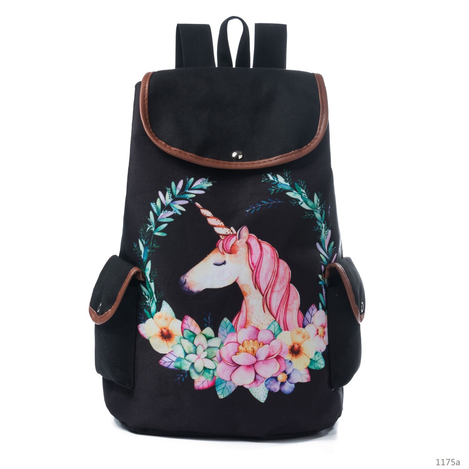 Miyahouse Casual Floral Cartoon Horse Printed Backpack Female Linen Drawstring School Bag For Teenage Girls Travel Rucksack: 1175a