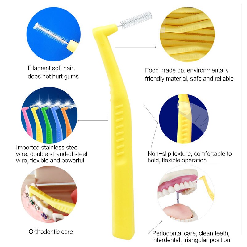 20Pcs/box L-shaped Push-Pull Interdental Brush Oral Care Kit Toothbrush Braces Cleaning Interdental Brush