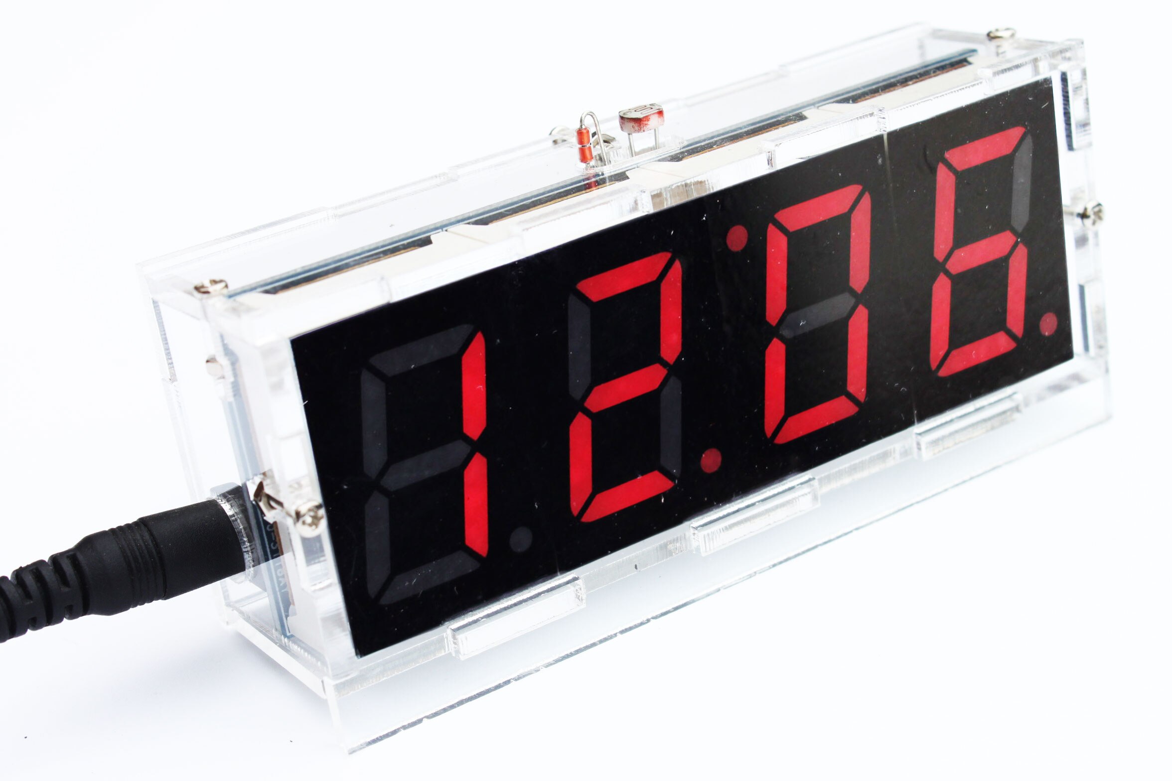 4-- cifret diy digital led clock kit lysstyring temperatur dato display med transparent diy kit – Grandado