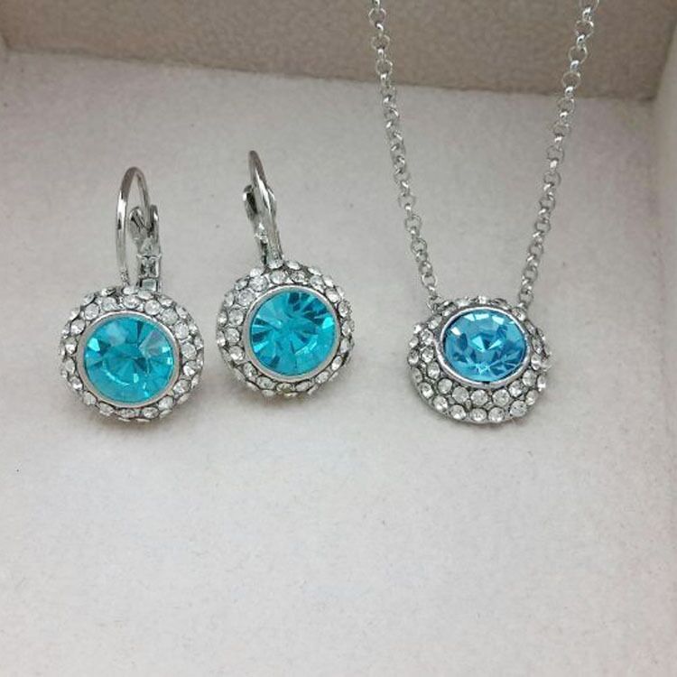 925 sterling zilveren ketting oorbellen Oostenrijkse kristal, Fijne sieraden dames bruiloft pak moon river zilveren zee blauw hart