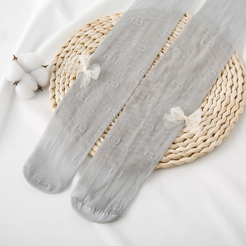 Kinderen Zomer Dunne Gedeelte Gg Brief Ademende Anti-Haak Zijde Leuke Boog Effen Kleur Panty: GRAY / Xl