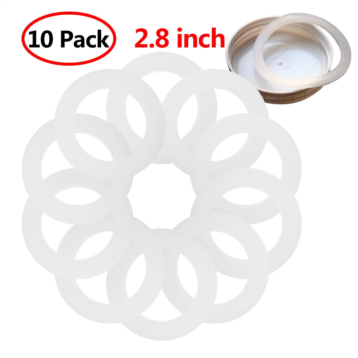 10 återanvändbara livsmedelsgodkända lufttäta tätningsringar av silikon packningar för läckagesäkra mason ball kerr burklock plastförvaringslock: 70mm vita